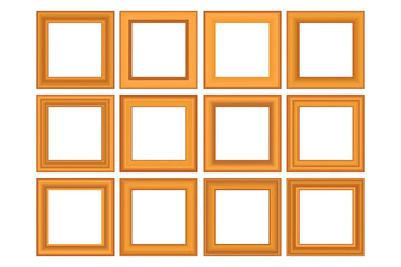 Big set of squared golden vintage wooden frame for your design. Vintage cover. Place for text. Vintage antique gold beautiful rectangular frames. Template vector illustration.