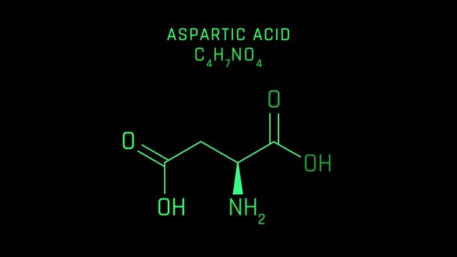 Aspartic acid Molecular Structure Symbol Neon Animation on black background