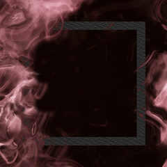 Dark background made of light red smoke. Flat lay border frame with copy space