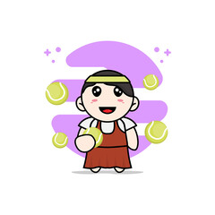 Cute girl character holding a tennis ball.