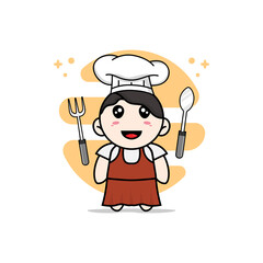 Cute girl character wearing chef costume.
