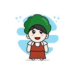 Cute girl character wearing broccoli costume.