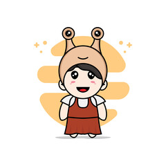 Cute girl character wearing snail costume.