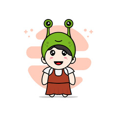 Cute girl character wearing frog costume.