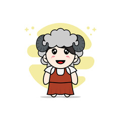 Cute girl character wearing sheep costume.