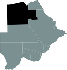 Fototapeta premium Black location map of the Botswanan Ngamiland district inside gray map of Botswana