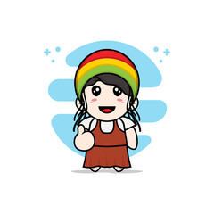 Cute girl character wearing reggae costume.