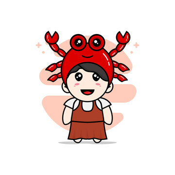 Cute girl character wearing crab costume.