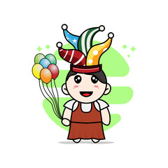 Obraz premium Cute girl character wearing birthday costume.