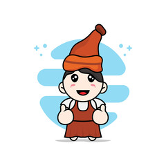 Cute girl character wearing warm hat.