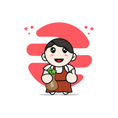 Cute girl character holding a bag of money.