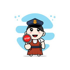 Cute girl character wearing police costume.