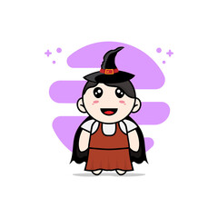 Cute girl character wearing witch costume.