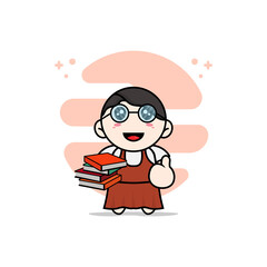 Cute girl character wearing librarian costume.