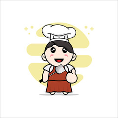 Cute girl character wearing chef costume.