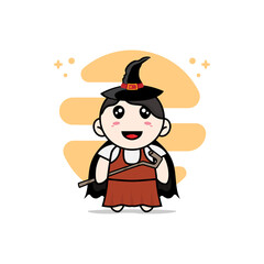 Cute girl character wearing witch costume.