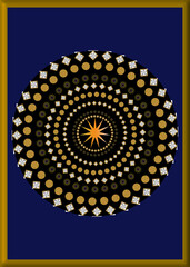 Mandala art created with gold and silver jewelry