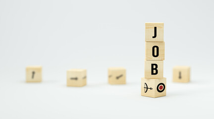cubes with message JOB and a bow and arrow icon on white background