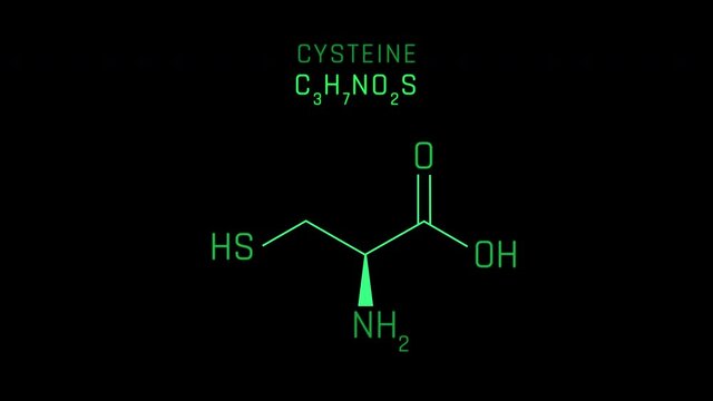 Cysteine Molecular Structure Symbol Neon Animation on black background