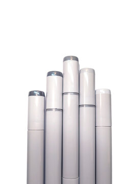 Seattle, WA / USA - October 25th, 2019: Close up of grayscale Copic refillable ink markers on a white background, flat lay