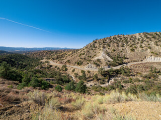 Wide angle view of California Mountain Landscape with Winding Road Daytime