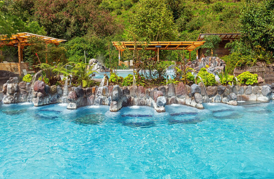 Papallacta hot spring spa pools with hydro neck and spine massage near Quito, Ecuador.