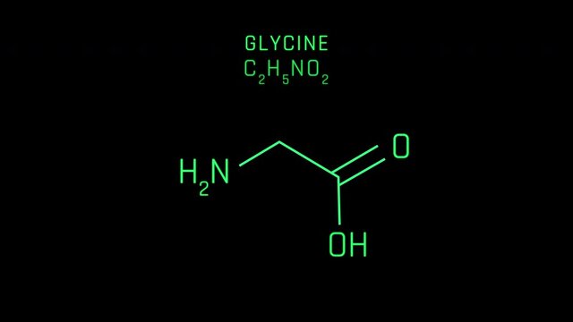 Glycine Molecular Structure Symbol Neon Animation on black background