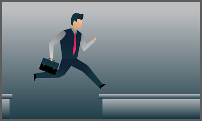 vector illustration of
businessman jumping on a skyscraper under a storm