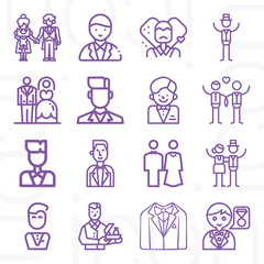 16 pack of hired man  lineal web icons set