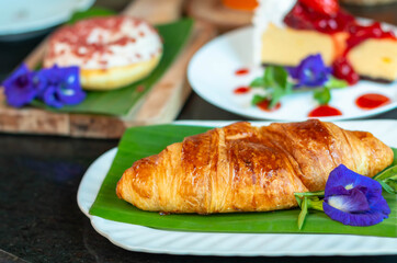 Butter croissant and coffee shop cafe