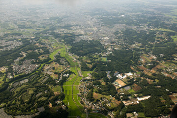 飛行機から見た羽田空港近郊景色