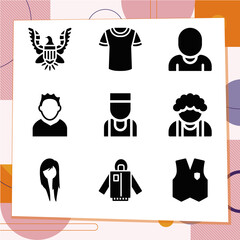 Simple set of 9 icons related to teen