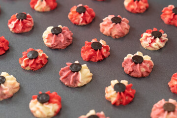 Homemade red and purple Chinese New Year bite size butter cookies