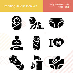 Simple set of neonatal related filled icons.