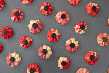 Homemade red and purple Chinese New Year bite size butter cookies