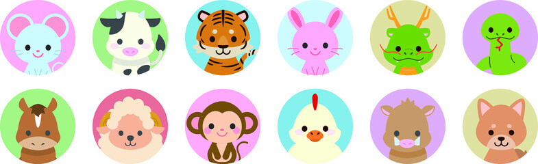 十二支新年イラストカード : Zodiac New Year Illustration Card