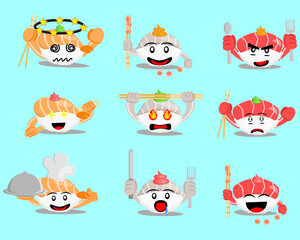 Illustration vector graphic cartoon character of japanese food of sushi set with fresh fish