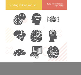 Simple set of unconscious mind related filled icons.