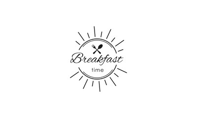 Breakfast restaurant with sunrise spoon fork hipster  typography logo design