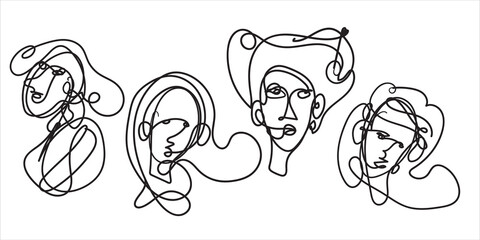 Continuous line, drawing of face and hairstyle, fashion concept, woman beauty minimalist, vector illustration for t-shirt, slogan design print graphics style