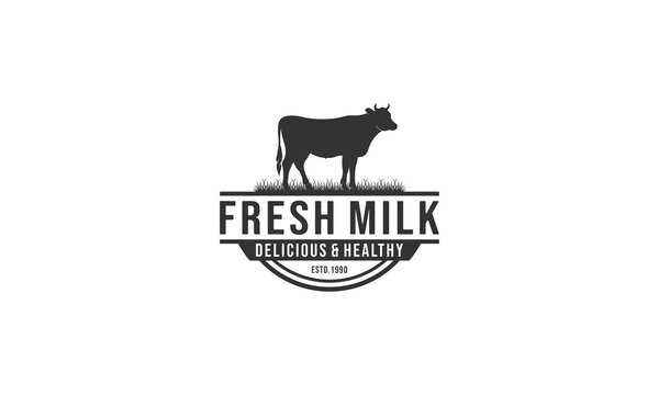 fresh milk logo with healthy cow illustration