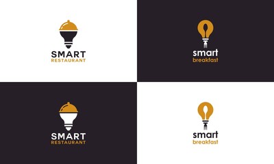 smart restaurant logo with lights and food covers that reflect restaurants who are smart in cooking and serving food