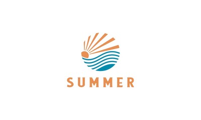 summer beach coast island, sea ocean summer sun rays logo design inspiration.