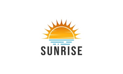 Fototapeta premium sunrise Island Lake Beach Sea Ocean Vintage Retro logo design.