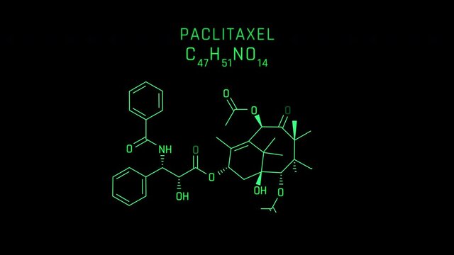 Paclitaxel Molecular Structure Symbol Neon Animation on black background
