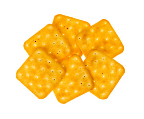 Delicious golden salt cracker cookies isolated on white background.