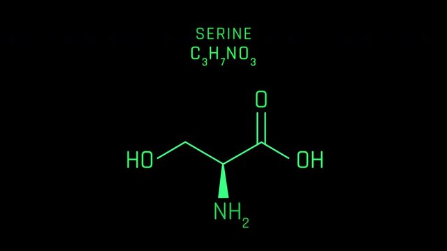 Serine Molecular Structure Symbol Neon Animation on black background