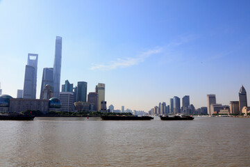 Naklejka premium Shanghai Huangpu River bank architecture scenery, Shanghai, China