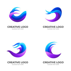 set wave logo design with 3d colorful style