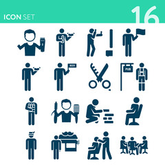 Simple set of 16 icons related to hairdresser